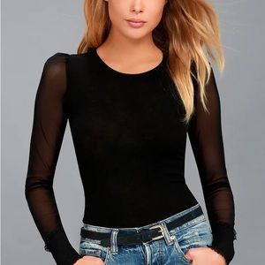 Free People Black Long Sleeve Top
